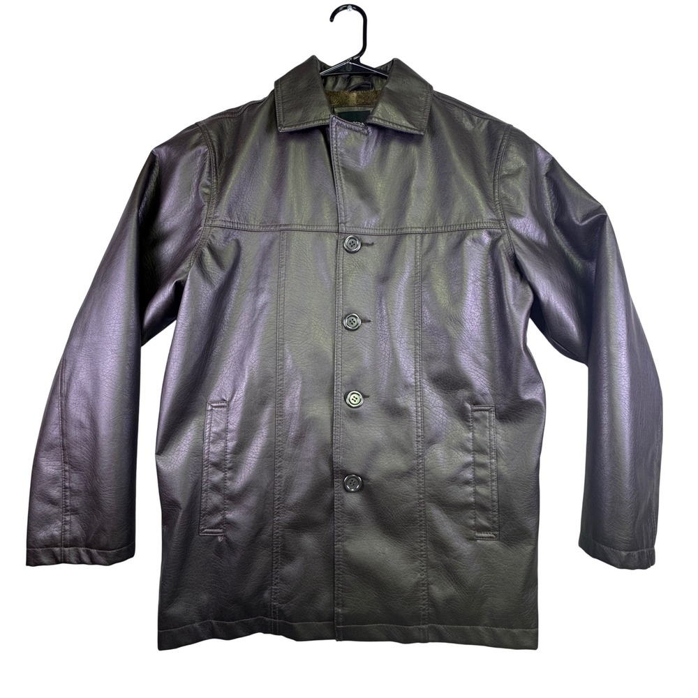 Whispering Smith Jacket Men's Small Brown Faux Leather Faux Fur Lined Car Coat